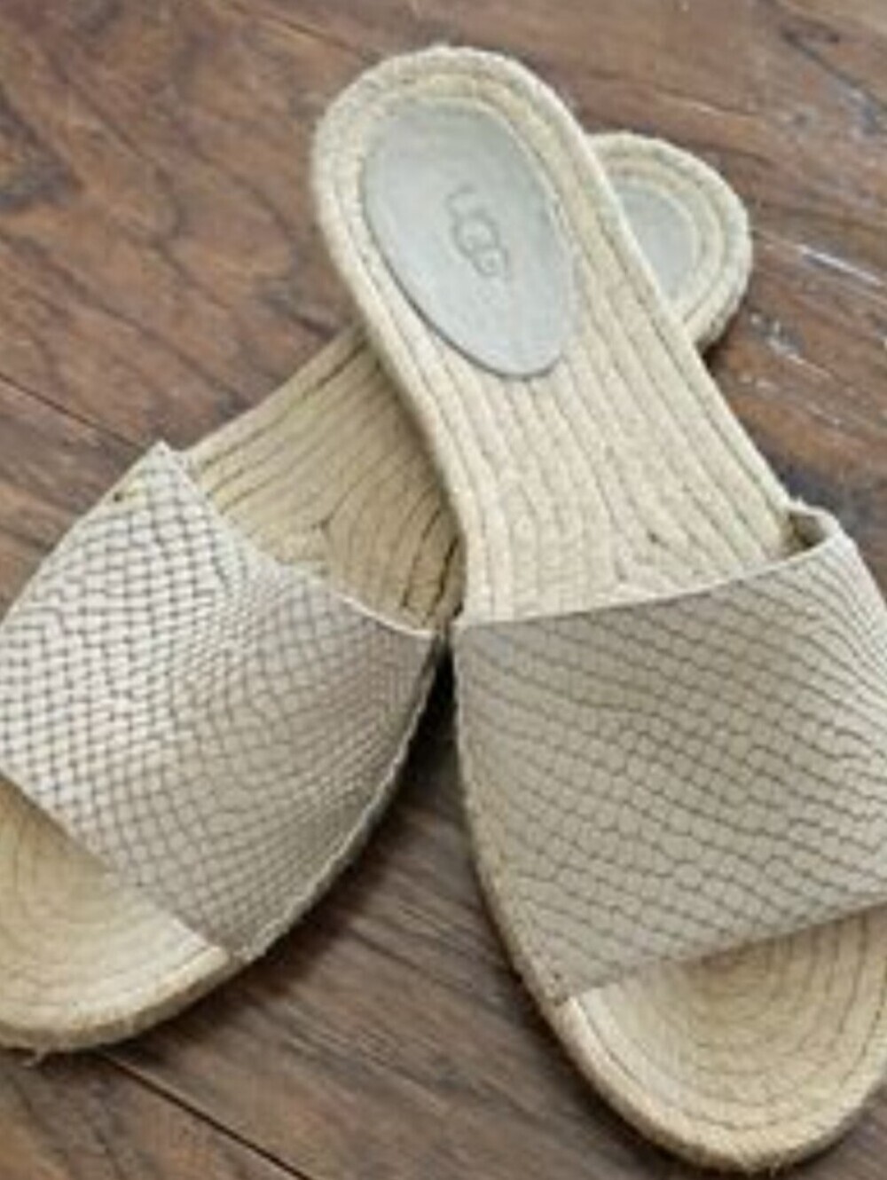 UGG Neutral Beige Espadrille Slide Sandals with Textured Strap Size 8